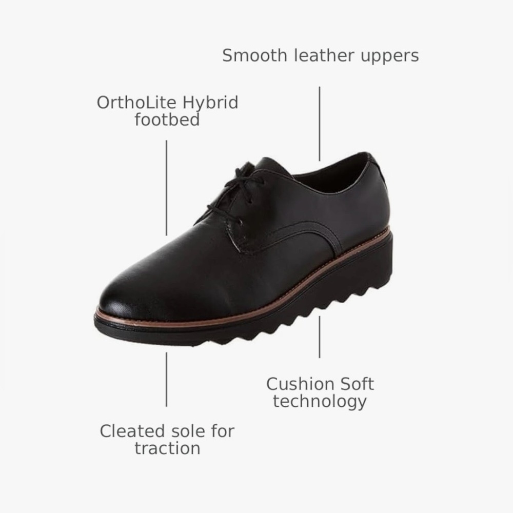 Clarks Black Leather Women's Oxfords - Picture 2 of 10